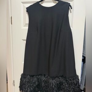 H&M Black Mini Dress with Faux Fur Trim